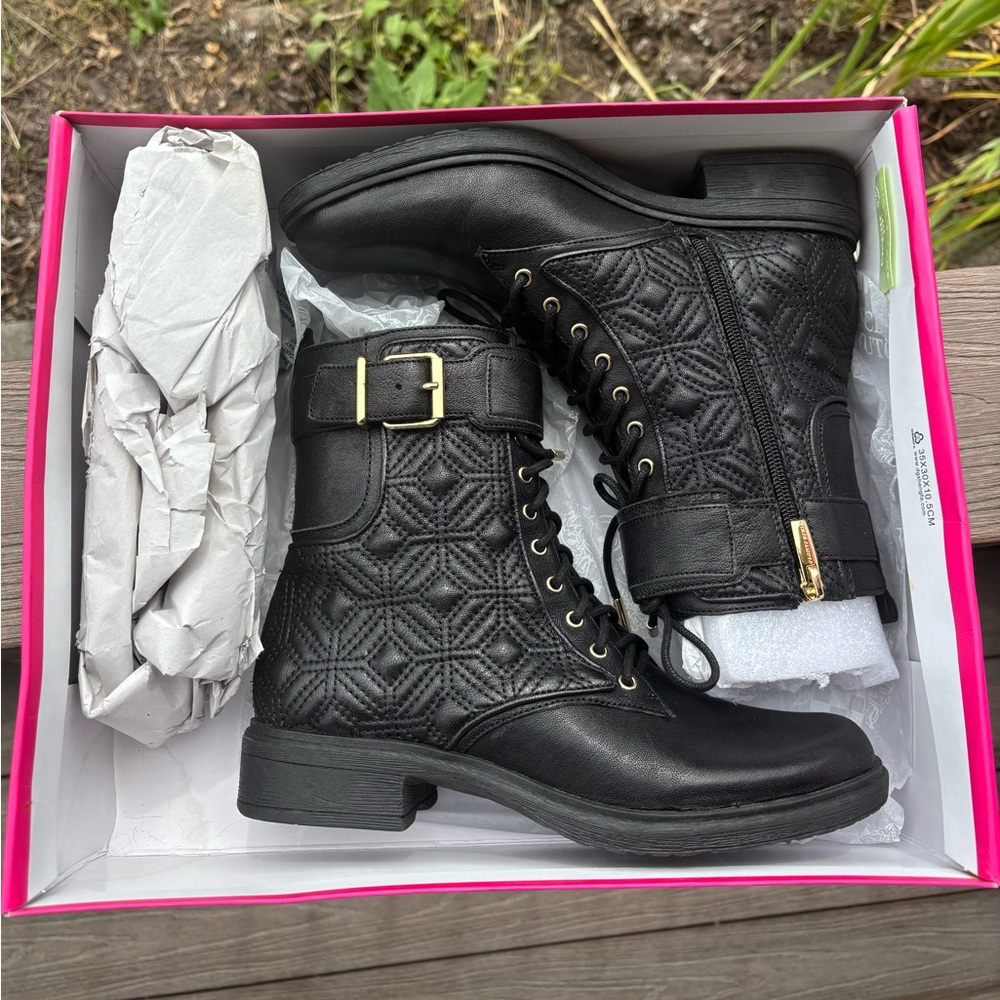 Vince Camuto Black Quilted Combat Boots